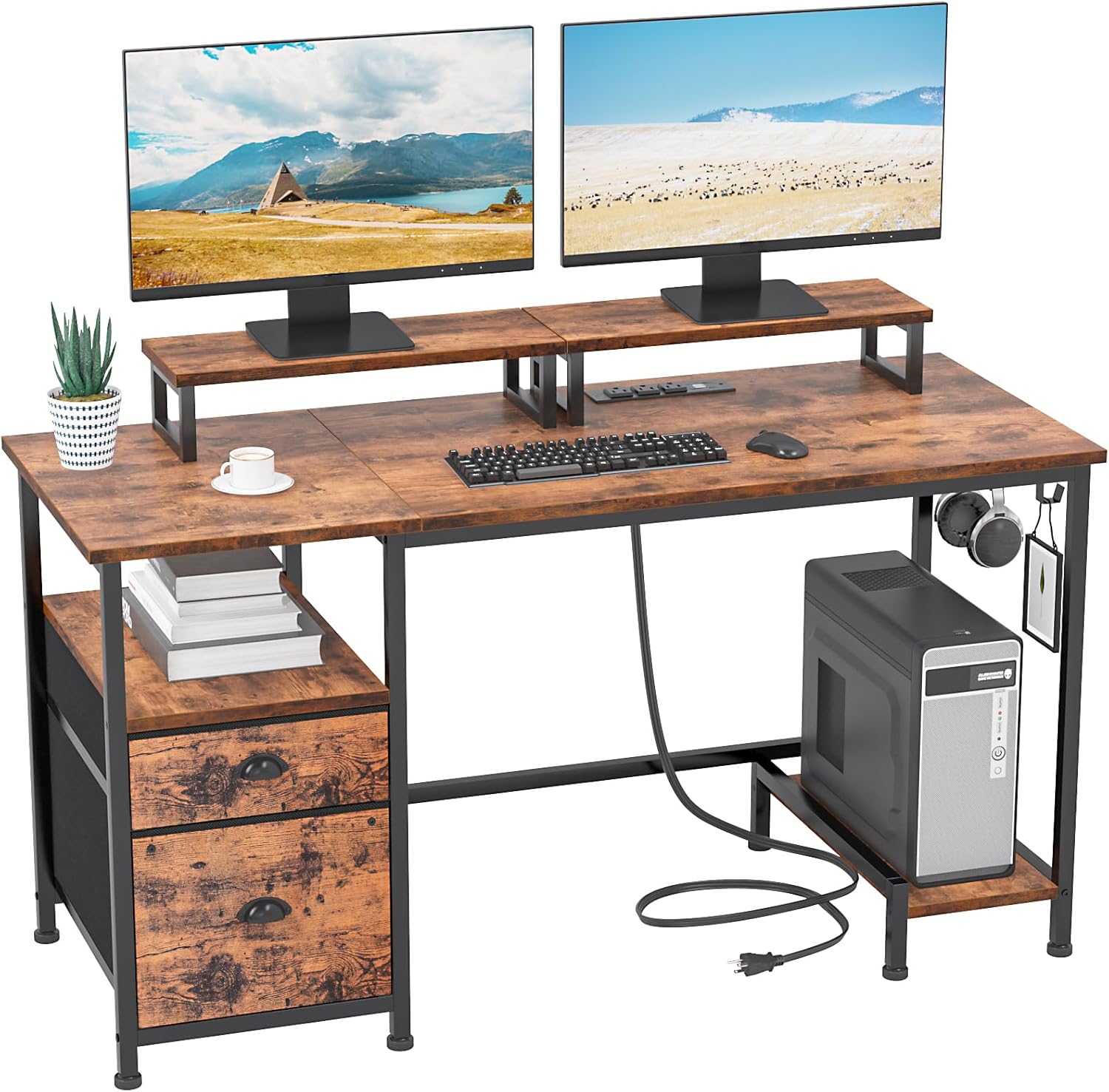 Furologee 47" Computer Desk with File Cabinet and Power Outlets